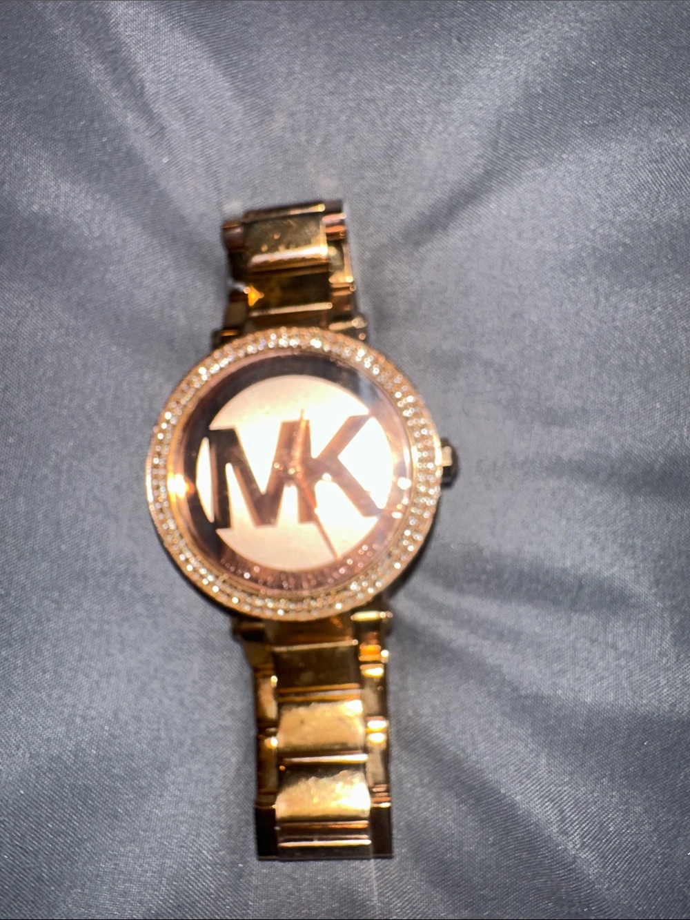 Michael Kors Gold-Tone MK Logo Crystal Accent Bracelet Watch